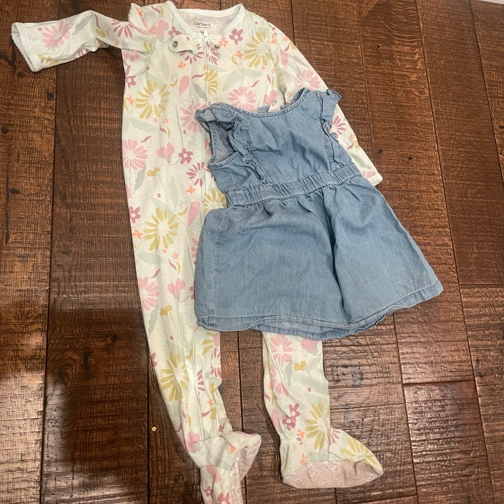 Floral Pajama and Denim Dress Set